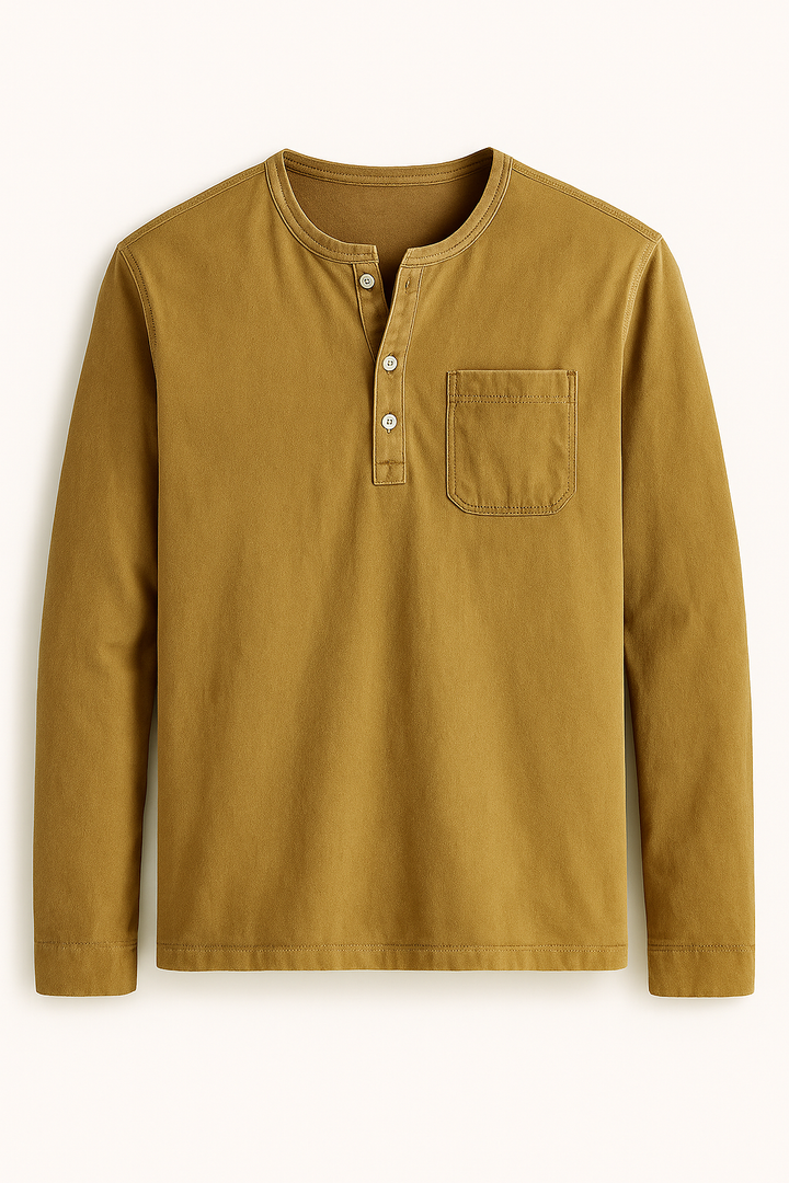 Men's Long Sleeve Henley Shirt with Chest Pocket