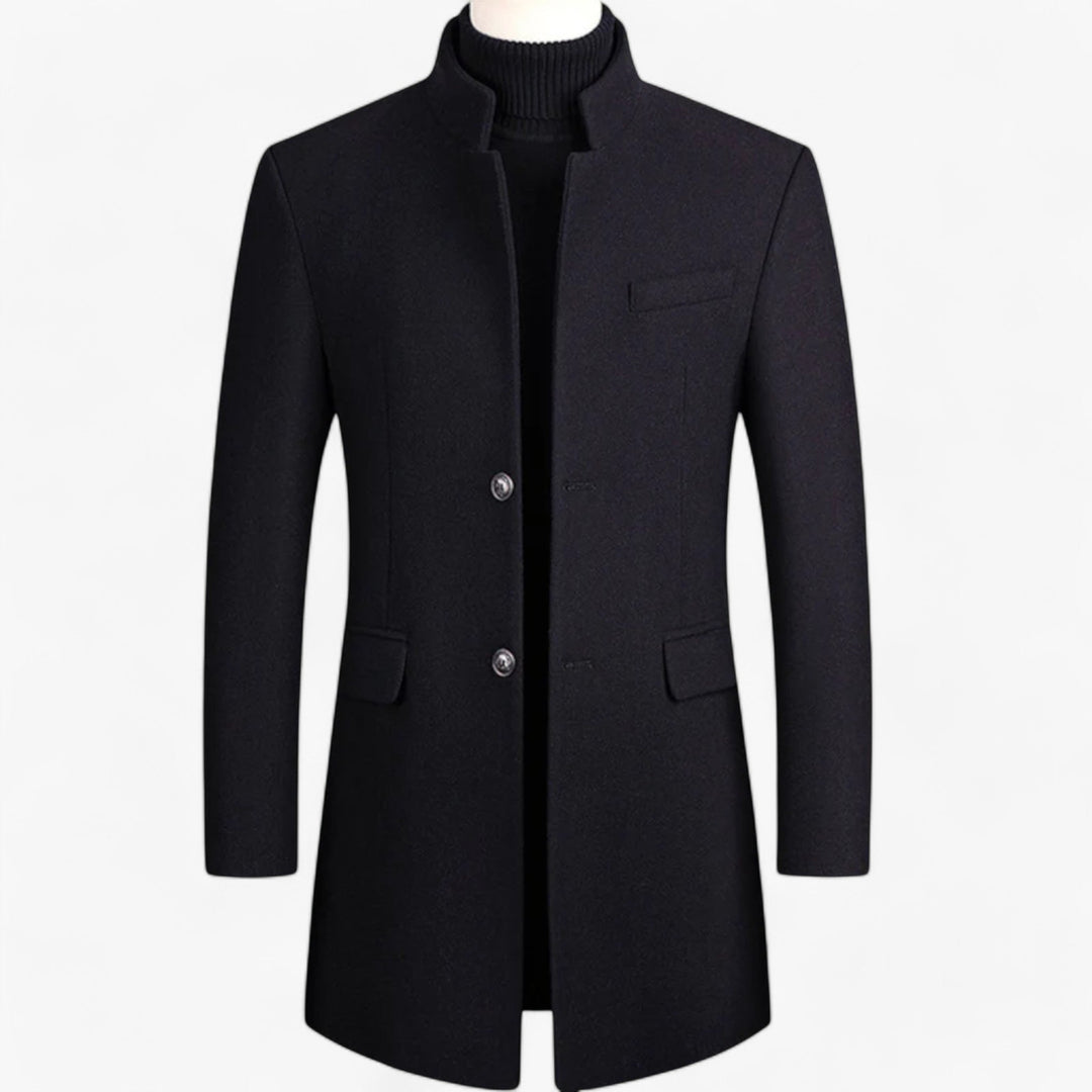 Men's Stand Collar Button-Front Long Coat