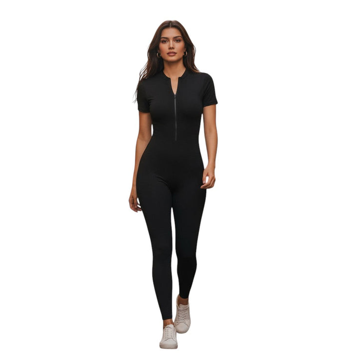 Short Sleeve Sports Jumpsuit with Front Zip